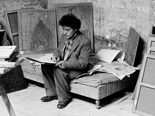 Alberto Giacometti in seinem Atelier, Paris, 1953